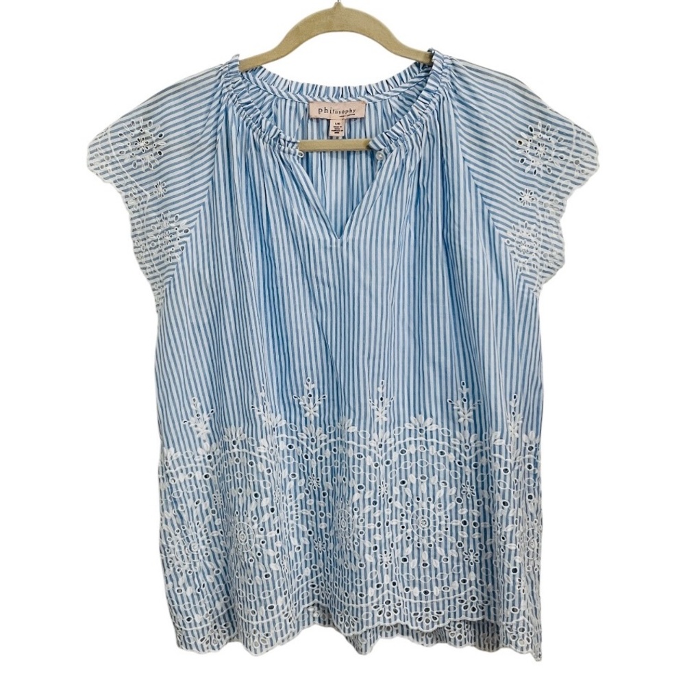 Philosophy Top | Blue & White Striped |  Women's  Large | Never Worn